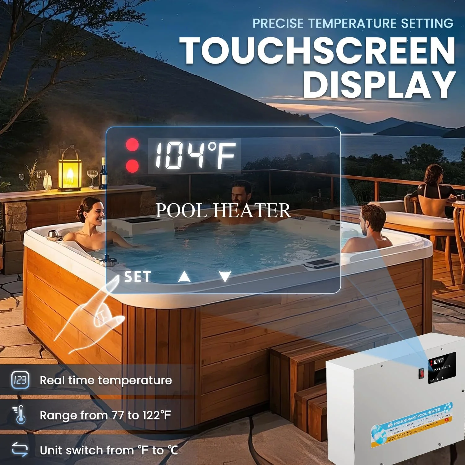 گرمکن استخر Mxmoonant، ترموستات برقی 11 کیلووات 220-380 ولت با کنترل دما، خود گرم شونده برای اسپا، وان و استخر
