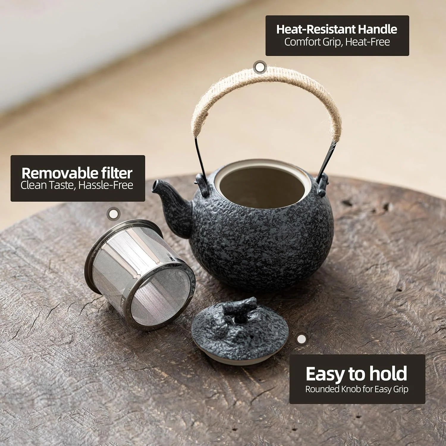 ست چای خوری ژاپنی TEANAGOO، ست های چای خوری چینی، فنجان های چای خوری چینی سرامیکی، ست چای خوری گونگ فو چینی، ست چای خوری آسیایی برای بزرگسالان، ست قوری ژاپنی، 1 قوری (700 میلی لیتر) + 4 فنجان چای خوری (205 میلی لیتر)، U2