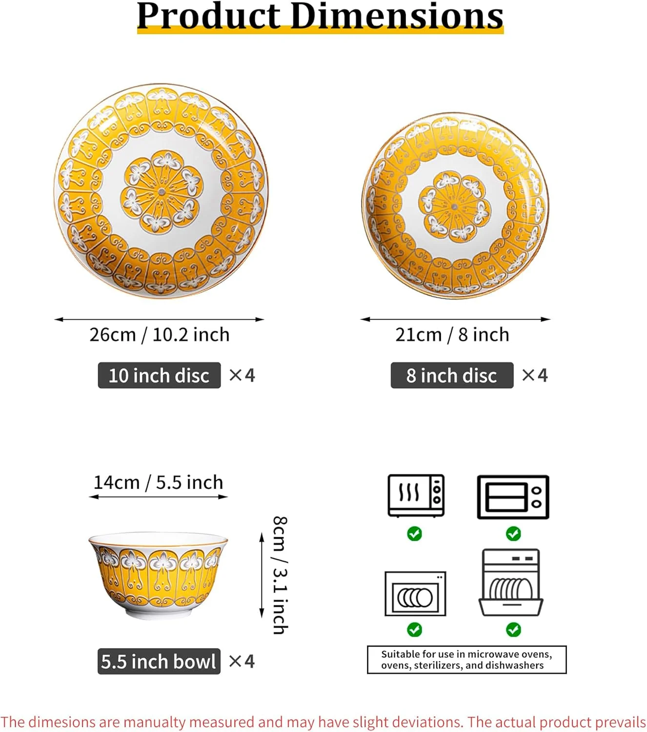 سرویس غذاخوری سرامیکی 12 پارچه طرح طلایی تک پلاس - شامل 4 عدد بشقاب 10.2 اینچی، 4 عدد بشقاب 8 اینچی، 4 عدد کاسه 5.5 اینچی | قابل استفاده در مایکروویو و ماشین ظرفشویی | ست ظروف شیک برای غذاخوری مجلل سرویس غذاخوری سرامیکی 12 پارچه طرح طلایی تک پلاس - شامل 4 عدد بشقاب 10.2 اینچی، 4 عدد بشقاب 8 اینچی، 4 عدد کاسه 5.5 اینچی | قابل استفاده در مایکروویو و ماشین ظرفشویی | ست ظروف شیک برای غذاخوری مجلل