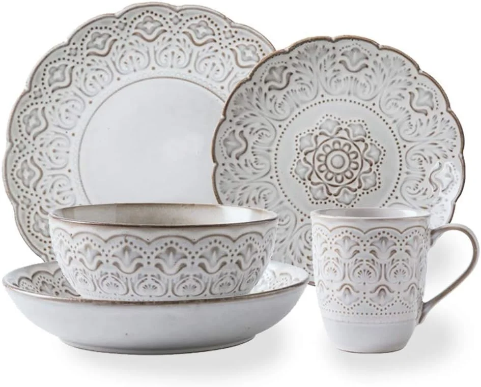 ظروف غذاخوری سرامیکی 16 تکه، ست ظروف غذاخوری، ست های سرامیکی غذاخوری به سبک روستایی اروپایی، سرویس کامل میز شامل بشقاب، کاسه و لیوان ظروف غذاخوری سرامیکی 16 تکه، ست ظروف غذاخوری، ست های سرامیکی غذاخوری به سبک روستایی اروپایی، سرویس کامل میز شامل بشقاب، کاسه و لیوان