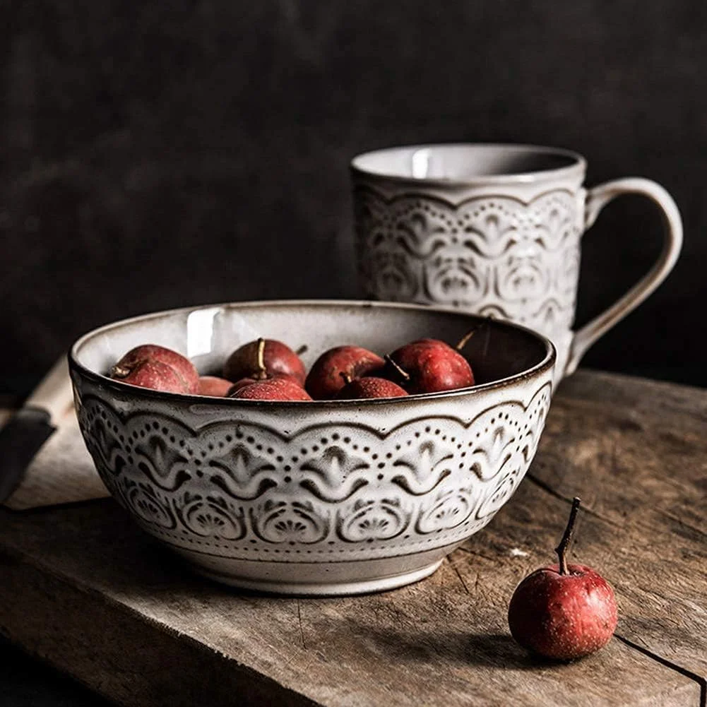 ظروف غذاخوری سرامیکی 16 تکه، ست ظروف غذاخوری، ست های سرامیکی غذاخوری به سبک روستایی اروپایی، سرویس کامل میز شامل بشقاب، کاسه و لیوان