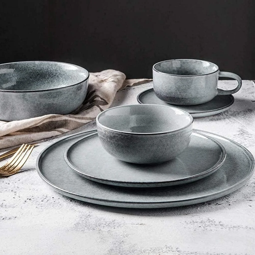 بشقاب های شام شیک، ظروف سفالی، ست ظروف سرامیکی 28 تکه شامل بشقاب، کاسه و لیوان چینی برای سرویس 4 نفره