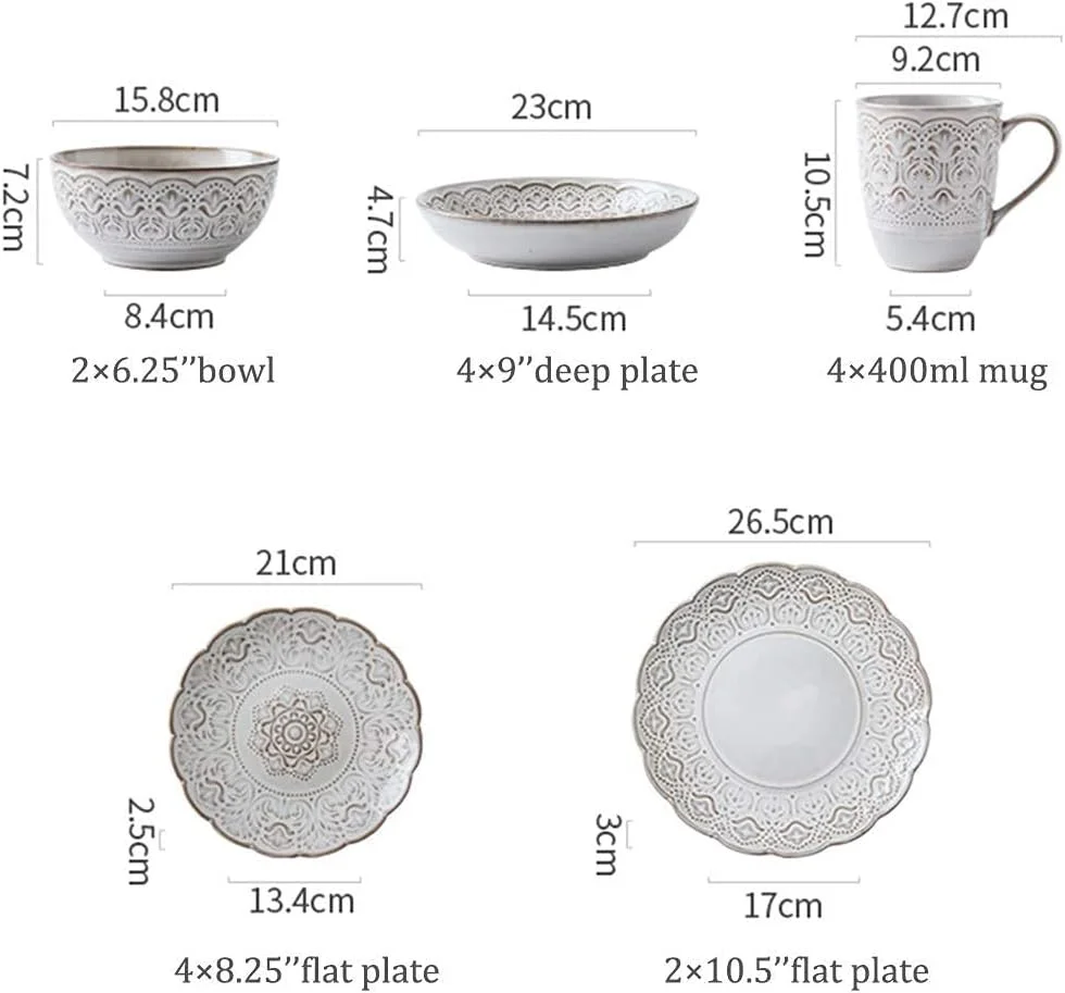 ظروف غذاخوری سرامیکی 16 تکه، ست ظروف غذاخوری، ست های سرامیکی غذاخوری به سبک روستایی اروپایی، سرویس کامل میز شامل بشقاب، کاسه و لیوان