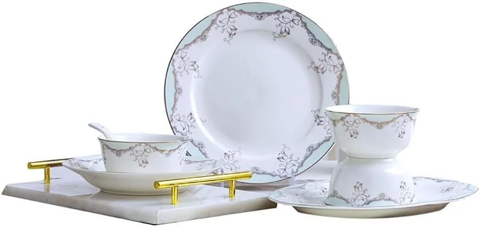 ست ظروف غذاخوری 56 تکه شامل کاسه، بشقاب، قاشق، سینی، ظروف چینی، کار دست ساز Jingdezhen، ظروف سرامیکی، ست کاسه چینی، هدیه