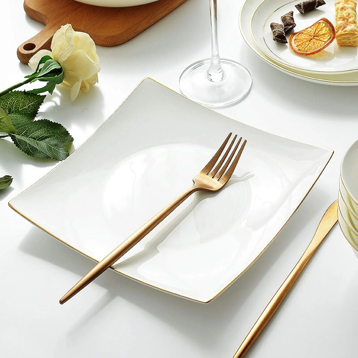 ست ظروف غذاخوری شیک، ست ظروف سرامیکی، ست ترکیبی 32 تکه چینی استخوانی، کاسه/بشقاب غلات چینی سفید خالص، بشقاب استیک برای هدایای عروسی