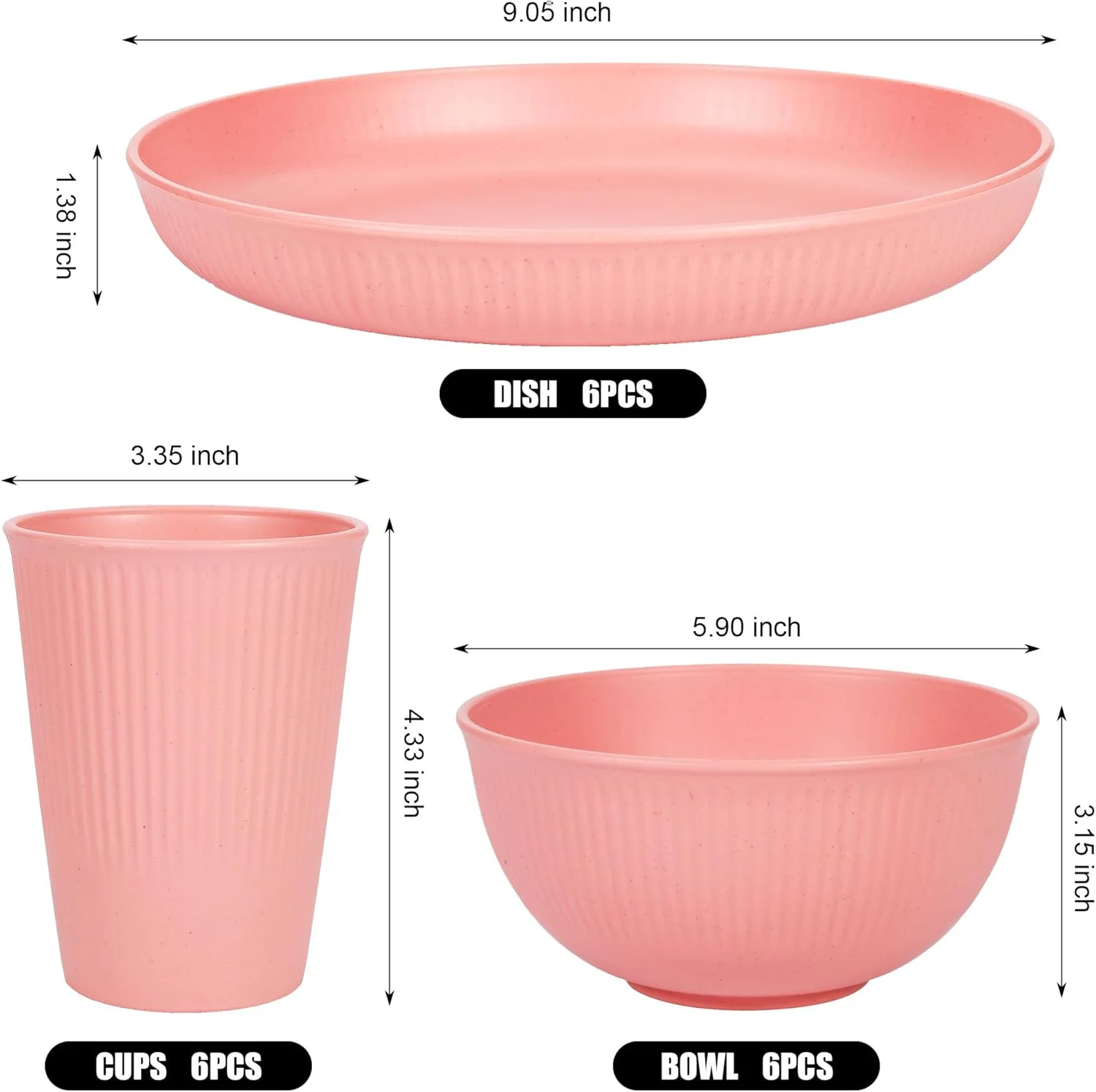ست ظروف غذاخوری 18 تکه SUNBAK از جنس کاه گندم برای 6 نفر، ست ظروف نشکن، قابل شستشو در ماشین ظرفشویی و استفاده در مایکروویو، ست بشقاب، کاسه و فنجان از جنس کاه گندم قابل استفاده مجدد، مناسب آشپزخانه، مسافرت در فضای باز و کمپینگ