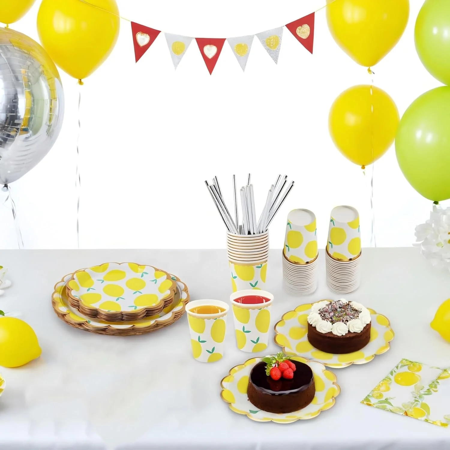 ست ظروف پذیرایی با طرح لیمو Sweet seven - لوازم کامل مهمانی برای 20 مهمان، ایده آل برای مهمانی ها، تولدها و جشن های نوزاد