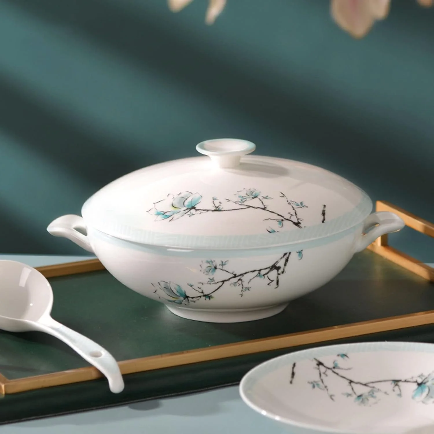 سرویس ظروف غذاخوری چینی استخوانی شیک مناسب برای 4/6/8 نفر، سرویس ظروف غذاخوری چینی، ست ظروف سرامیکی با بشقاب/پیش دستی/کاسه - ظروف رایگان، سفید - 48 تکه