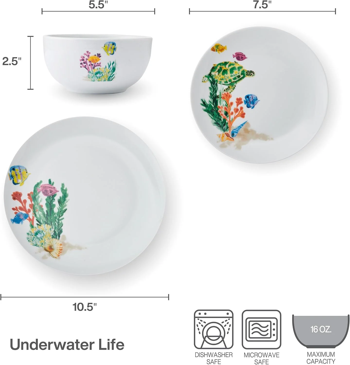 سرویس غذاخوری 12 پارچه استودیو نوا طرح زندگی زیر آب اقیانوس ساحلی، مناسب برای 4 نفر