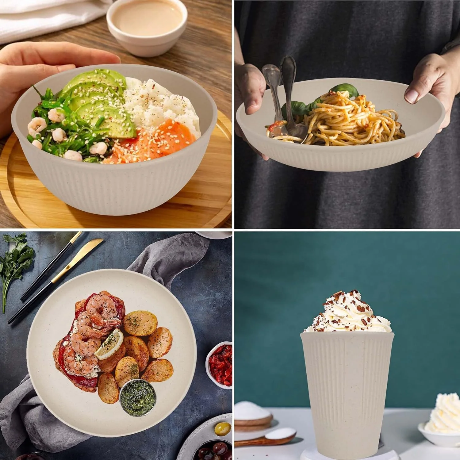 ست ظروف غذاخوری 36 تکه پلاستیکی کاه گندم TAME، شامل بشقاب غذاخوری، بشقاب دسر، کاسه غلات، ظروف نشکن و قابل استفاده مجدد پلاستیکی برای کمپینگ در فضای باز، ست بشقاب، فنجان و کاسه آشپزخانه (بژ) ست ظروف غذاخوری 36 تکه پلاستیکی کاه گندم TAME، شامل بشقاب غذاخوری، بشقاب دسر، کاسه غلات، ظروف نشکن و قابل استفاده مجدد پلاستیکی برای کمپینگ در فضای باز، ست بشقاب، فنجان و کاسه آشپزخانه (بژ)