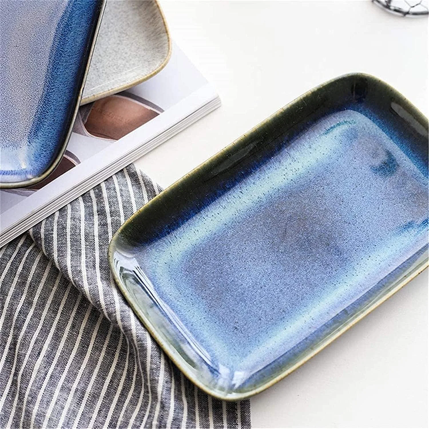 ست ظروف غذاخوری سنگی، بشقاب غربی، بشقاب مستطیلی کوچک، بشقاب سرد، بشقاب اسنک، بشقاب کیک، ظروف رستورانی و هتلی، کوره شخصی تیره