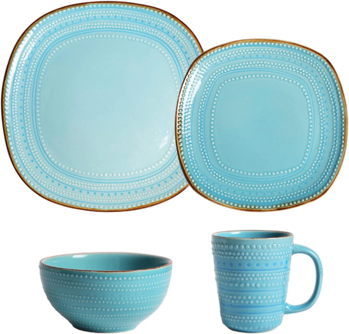 ست ظروف غذاخوری سنگی چینی، ست 16 تکه ظروف غذاخوری سنگی با لعاب واکنش‌گرا، ست لیوان، بشقاب و کاسه آشپزخانه، ست ظروف غذاخوری