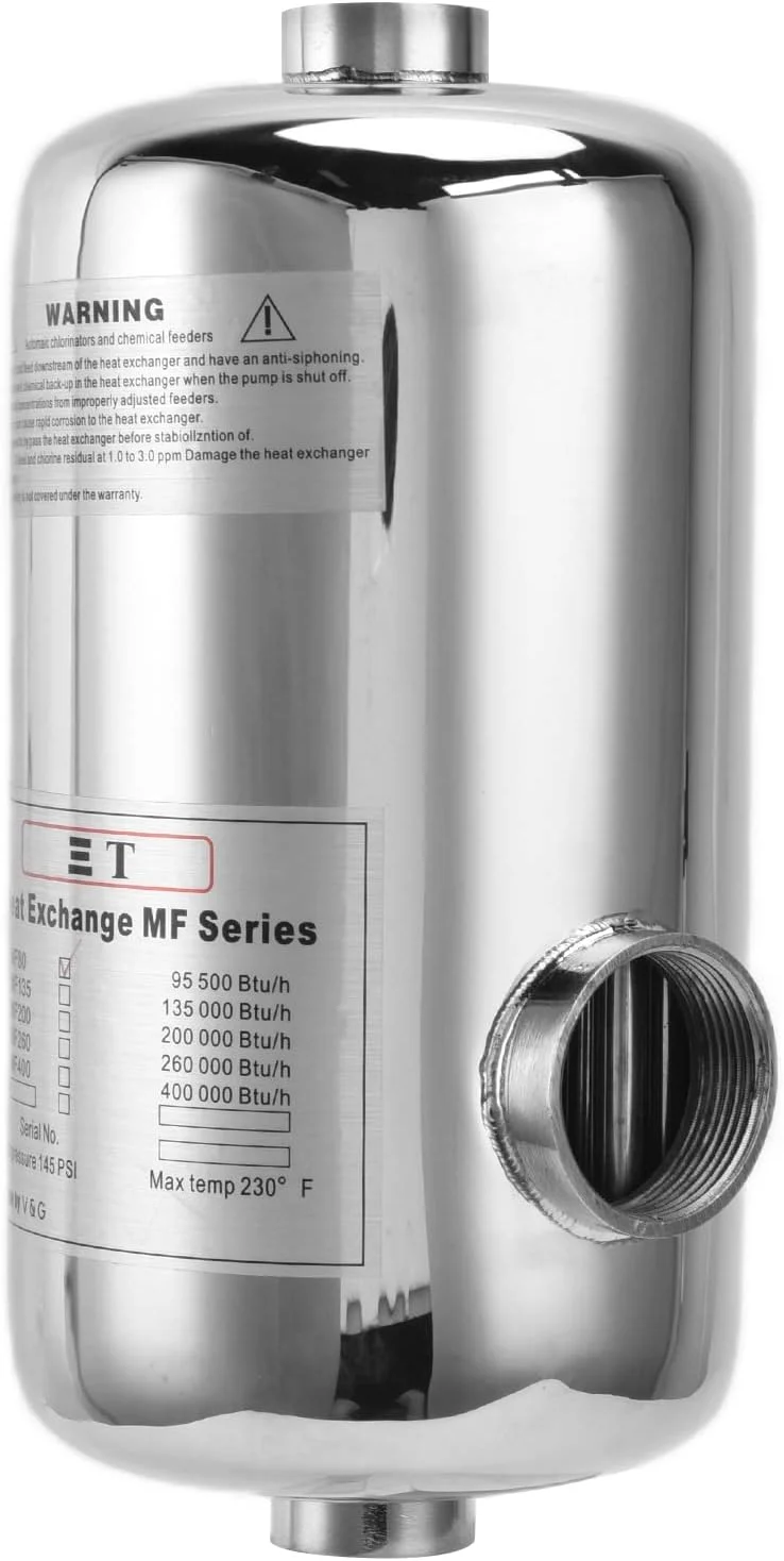 fannay Pool Heat Exchanger, 25KW Swimming Pool Heat Exchanger, Stainless Steel Tube Shell Heat Exchanger for Swimming Pool, Thermostat Circulating Heating Equipment for SPA Pool Supplies