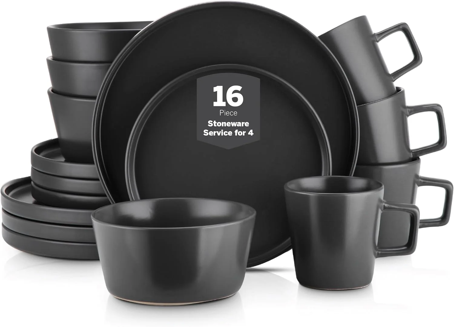 Stone Lain Coupe Dinnerware Set, Service For 4, Black Matte Stone Lain Coupe Dinnerware Set, Service For 4, Black Matte