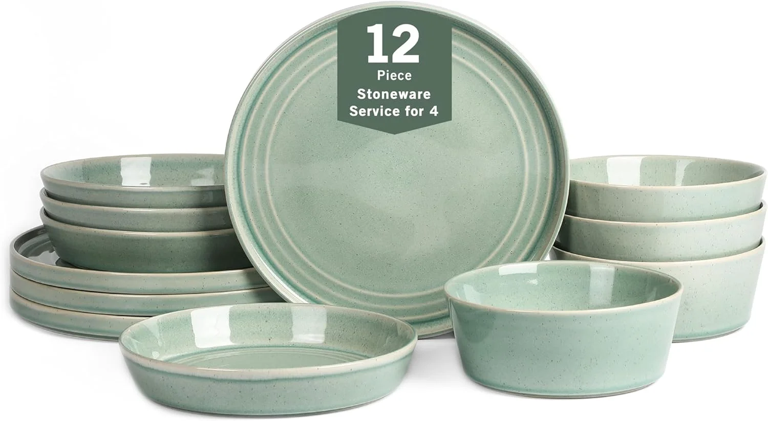 Stone Lain Claire 12-Piece Dinnerware Set Stoneware, Plates and Bowls Set, Dishwasher and Microwave Safe, Dish Set for 4, Green Stone Lain Claire 12-Piece Dinnerware Set Stoneware, Plates and Bowls Set, Dishwasher and Microwave Safe, Dish Set for 4, Green