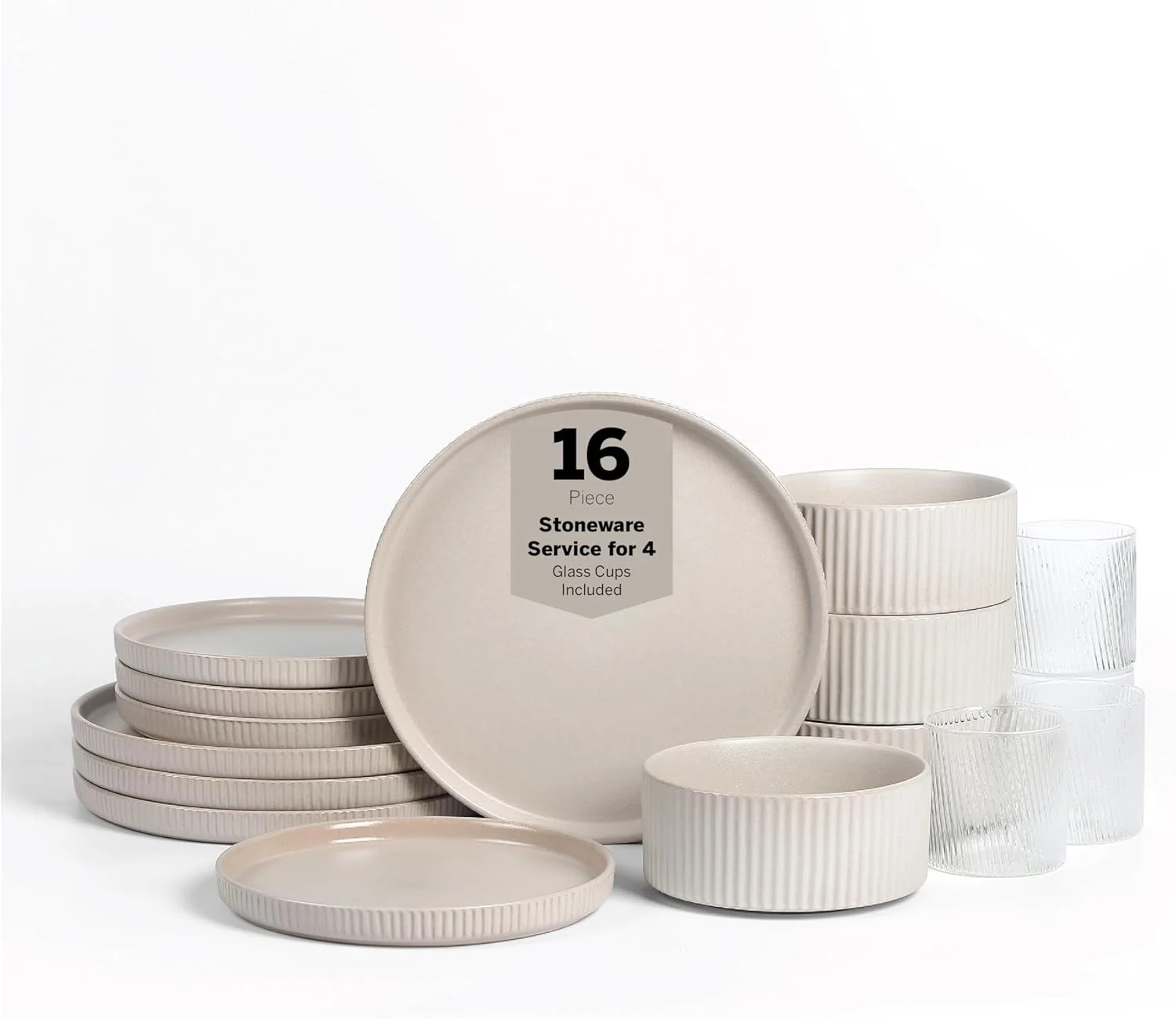 Stone Lain Haven Stoneware 16-Piece Dinnerware Set, Plates and Bowls Sets for 4, Dish Set, Includes Dinner sets, Salad Plates, Cereal Bowls, Glassware, Microwave & Dishwasher Safe, Beige Stone Lain Haven Stoneware 16-Piece Dinnerware Set, Plates and Bowls Sets for 4, Dish Set, Includes Dinner sets, Salad Plates, Cereal Bowls, Glassware, Microwave & Dishwasher Safe, Beige