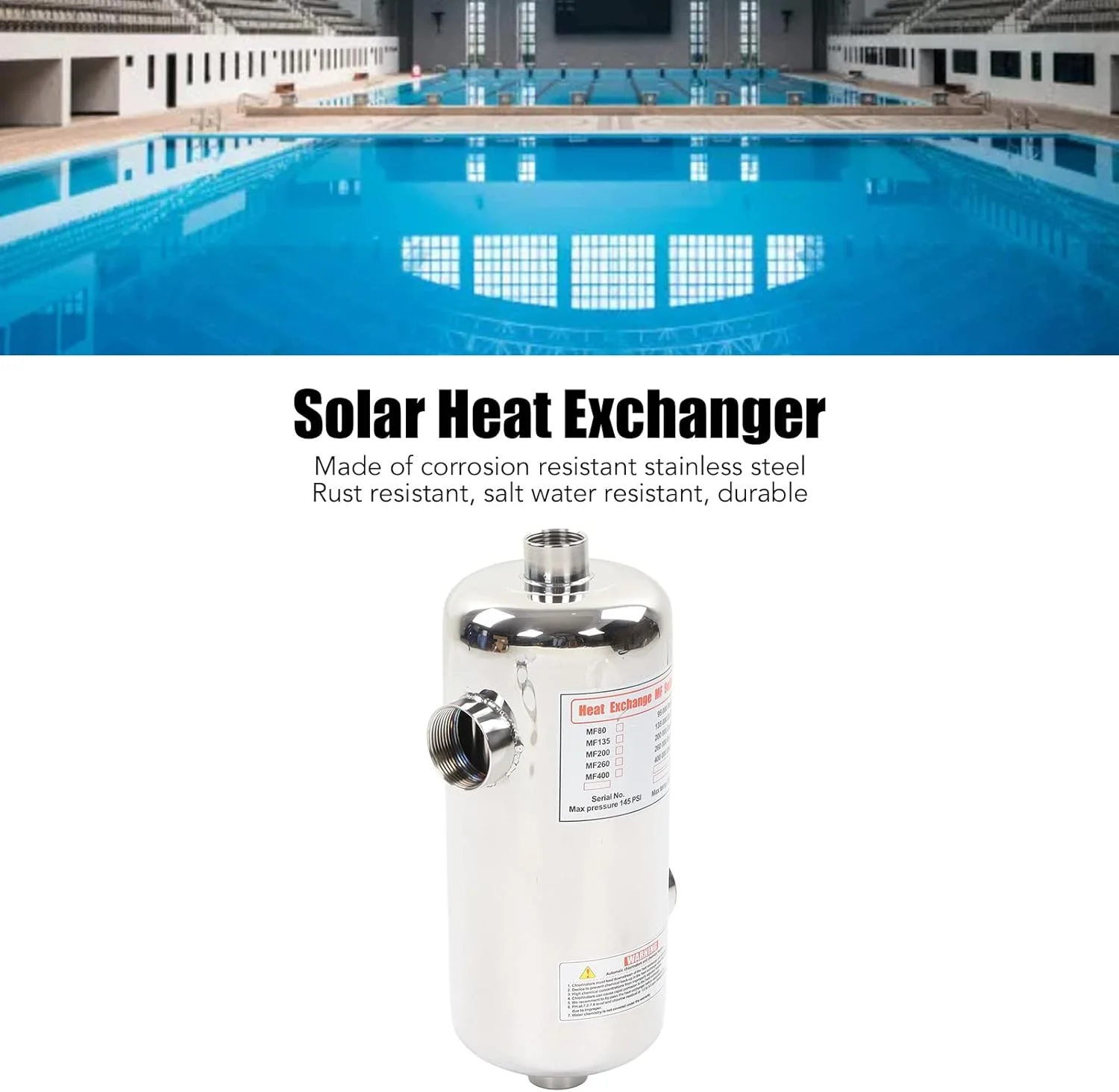 Focket Heat Exchanger for Pool, MF 135 40 kW, Stainless Steel, Solar Pool Heater, Cyclic Heating, for SPA Swimming Solar Heating and Cooling