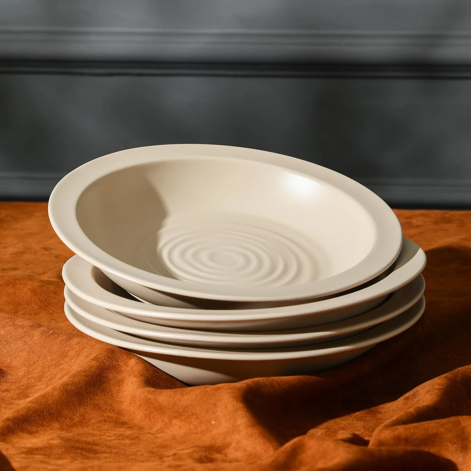 Stone Lain Orbit 24-Piece Dinnerware Set Stoneware, Plates and Bowls Set, Pasta Bowls, Microwave and Dishwasher Safe, Dish Set for 8, Beige