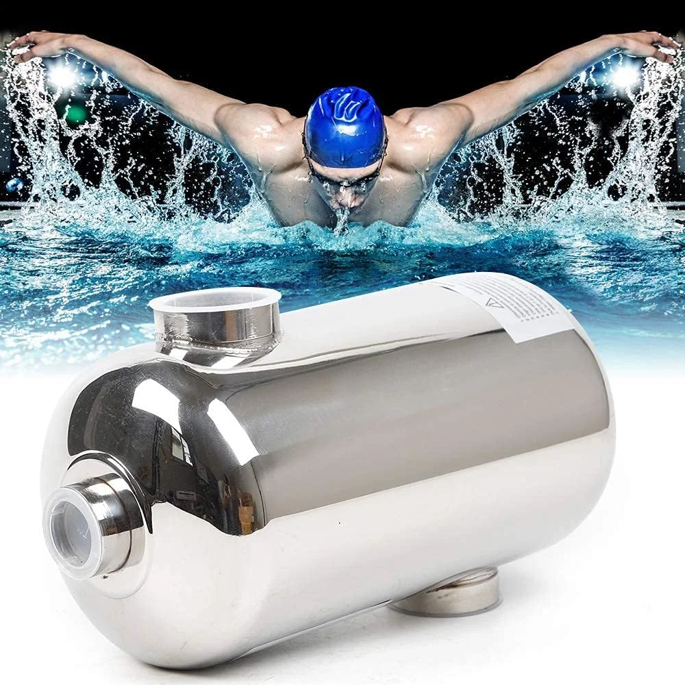 مبدل حرارتی استخر Meiney با ظرفیت 95KBTU، پوسته و لوله استیل ضد زنگ برای استخرها، اسپاها، وان های آب گرم، گرمایش هیدرولیک، بازیابی حرارت، ذوب برف، پورت های طرف مقابل 1 اینچ + 1 1/2 اینچ FPT