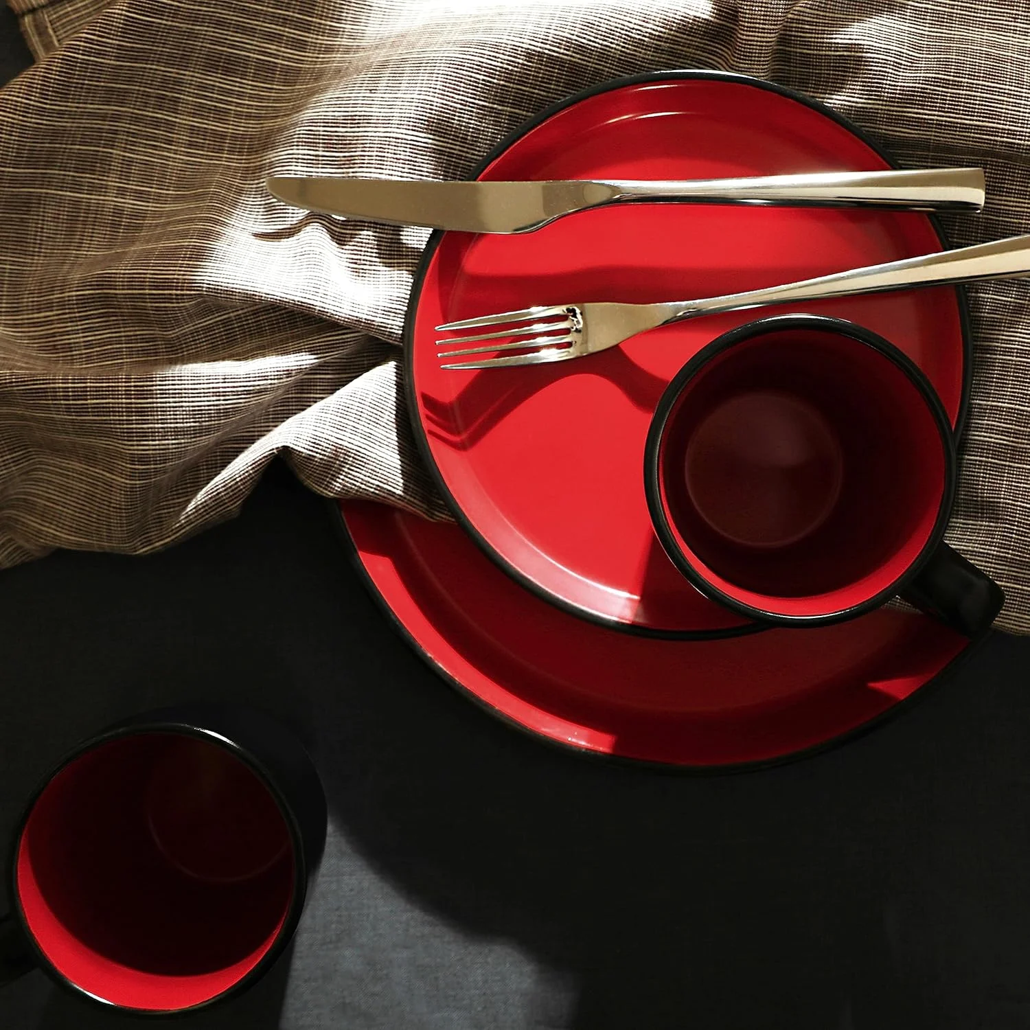 سرویس غذاخوری سنگی استون لین، مناسب برای 4 نفر، قرمز و مشکی