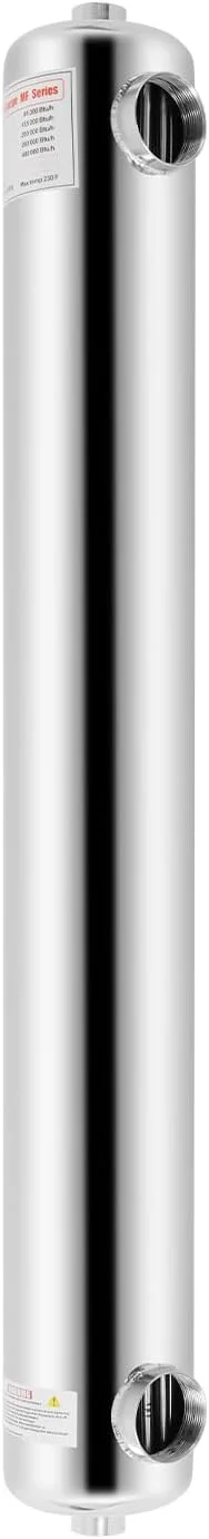 مبدل حرارتی استخر DreamRcoach با توان 120 کیلووات، مبدل حرارتی برای استخر شنا، رابط 1"+2" FPT، مبدل حرارتی استخر شنا، مبدل حرارتی استیل ضد زنگ برای اسپا و وان آب گرم