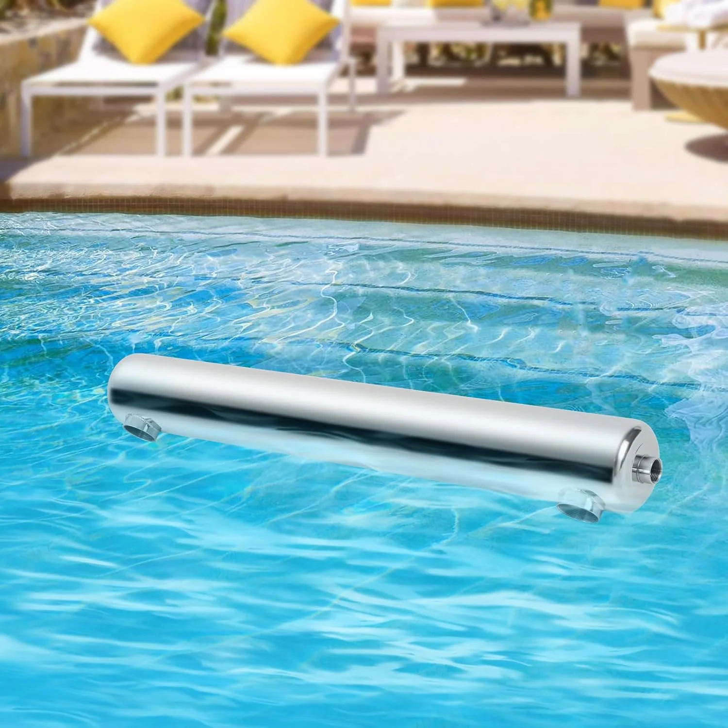 مبدل حرارتی استخر DreamRcoach با توان 120 کیلووات، مبدل حرارتی برای استخر شنا، رابط 1"+2" FPT، مبدل حرارتی استخر شنا، مبدل حرارتی استیل ضد زنگ برای اسپا و وان آب گرم