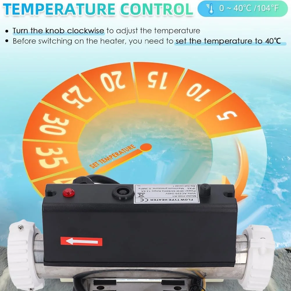 ترموستات گرمایش استخر، ترموستات برقی گرمایش آب با کنترل دما، خود گرم شونده، برای اسپا، وان حمام، استخر شنا، سیم کشی شده (3 کیلو وات) ترموستات گرمایش استخر، ترموستات برقی گرمایش آب با کنترل دما، خود گرم شونده، برای اسپا، وان حمام، استخر شنا، سیم کشی شده (3 کیلو وات)