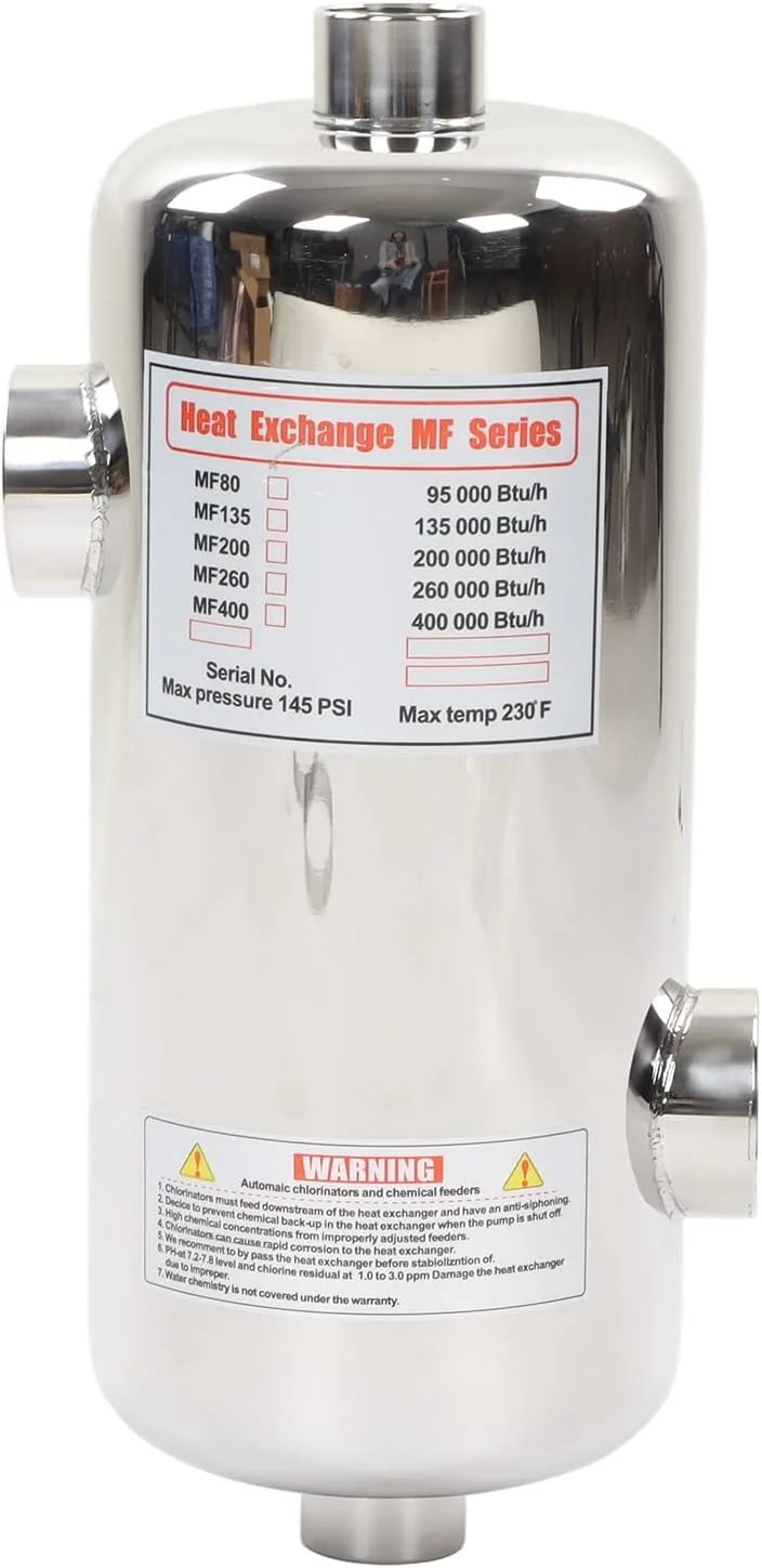 مبدل حرارتی استخر 40 کیلوواتی، گرمایش دایره ای فولاد ضد زنگ برای بخاری استخر شنا و اسپا خورشیدی