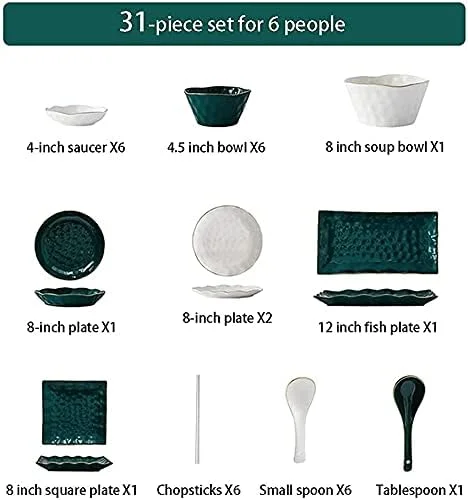 سرویس غذاخوری، سرویس ظروف غذاخوری رستورانی ویژه، ست بشقاب و کاسه به سبک مینیمالیستی نوردیک، ست ظروف سرامیکی ترکیبی سبز و سفید