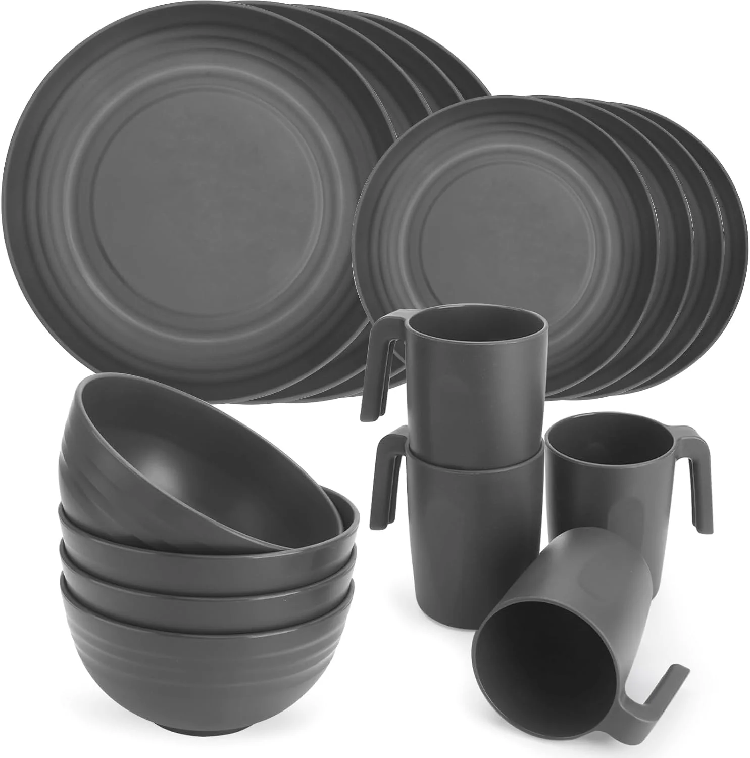 ست ظروف پلاستیکی شامل بشقاب و کاسه شاپیث‌گرین - مجموعه ظروف غذاخوری 16 تکه برای 4 نفر، ست بشقاب نشکن و قابل استفاده مجدد - بشقاب و کاسه قابل شستشو در ماشین ظرفشویی و استفاده در مایکروویو، لیوان و ماگ برای آشپزخانه، کمپینگ، خوابگاه