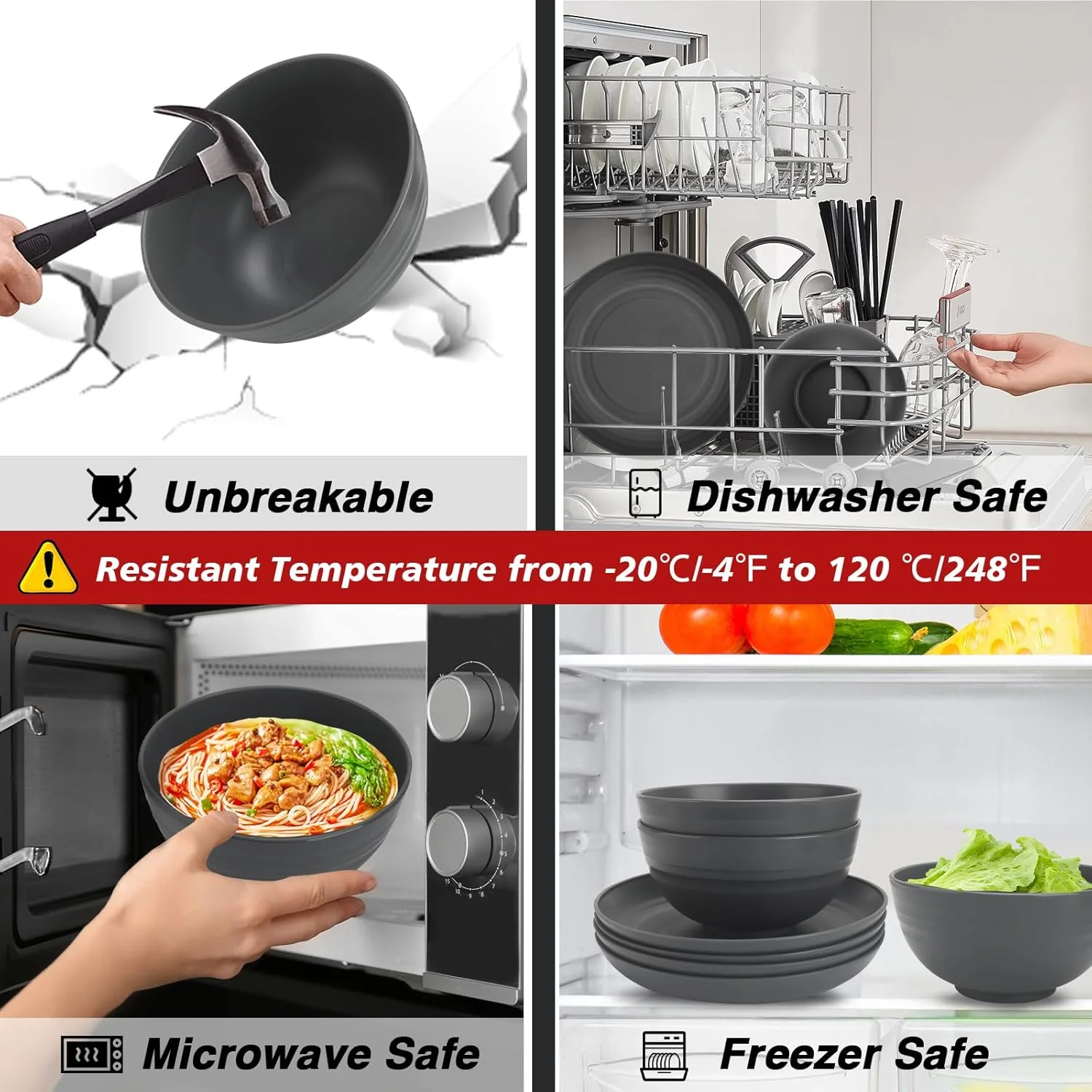 ست ظروف پلاستیکی شامل بشقاب و کاسه شاپیث‌گرین - مجموعه ظروف غذاخوری 16 تکه برای 4 نفر، ست بشقاب نشکن و قابل استفاده مجدد - بشقاب و کاسه قابل شستشو در ماشین ظرفشویی و استفاده در مایکروویو، لیوان و ماگ برای آشپزخانه، کمپینگ، خوابگاه