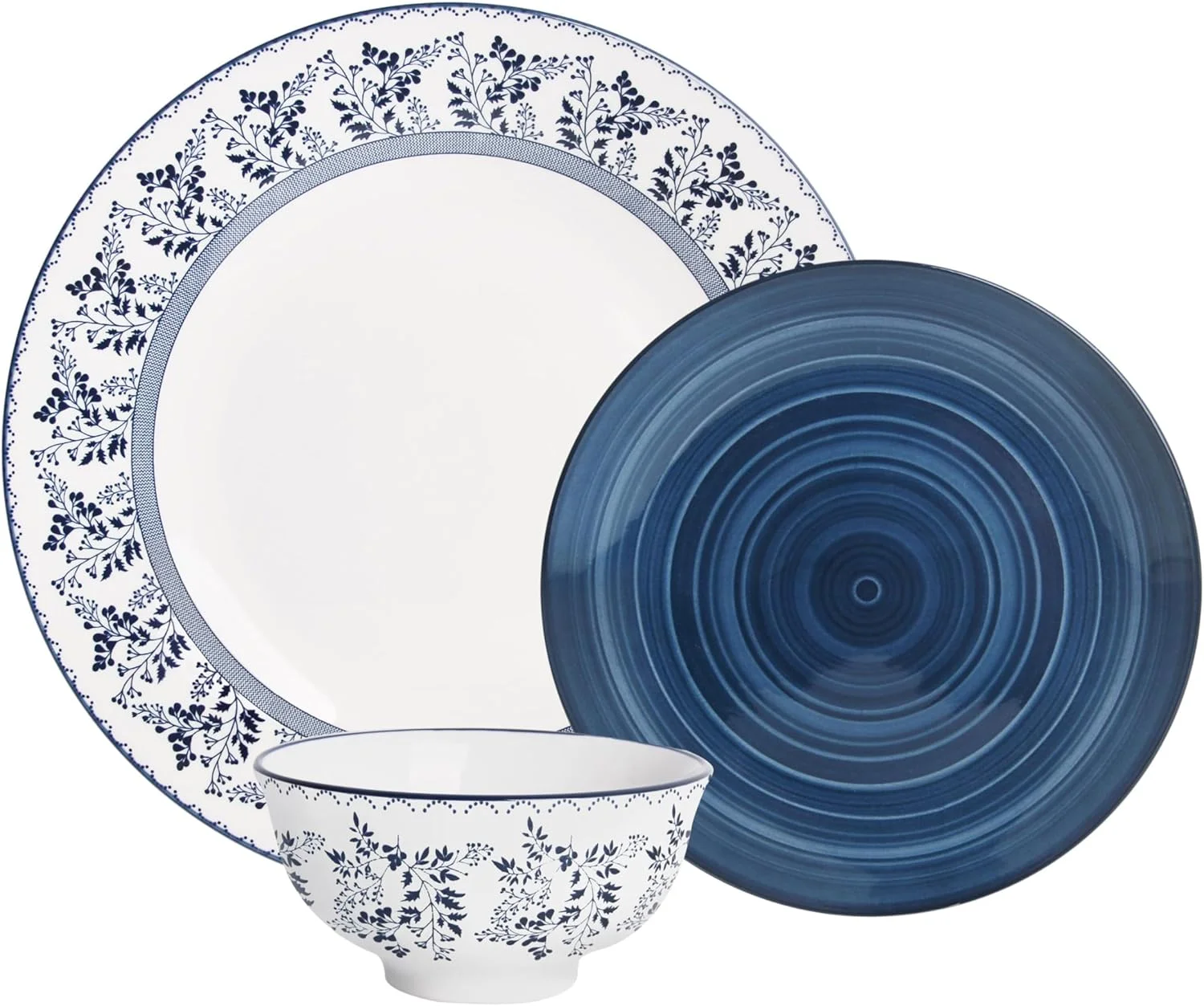 سرویس غذاخوری چینی رزی کم عمق بای کویزین آرت، ۱۸ پارچه، آبی (۶ بشقاب غذاخوری، ۶ بشقاب خورشت خوری، ۶ کاسه کوچک)