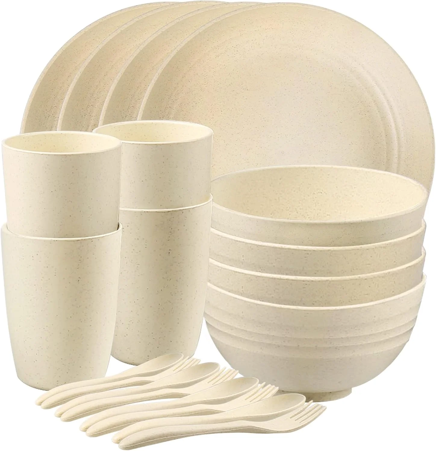 سرویس ظروف غذاخوری کاه گندم shopwithgreen، 20 تکه، ست بشقاب و کاسه نشکن قابل استفاده در مایکروویو، ظروف غذاخوری سبک وزن و قابل استفاده مجدد، بشقاب، کاسه، فنجان، ظروف پلاستیکی برای کمپینگ، آشپزخانه، RV