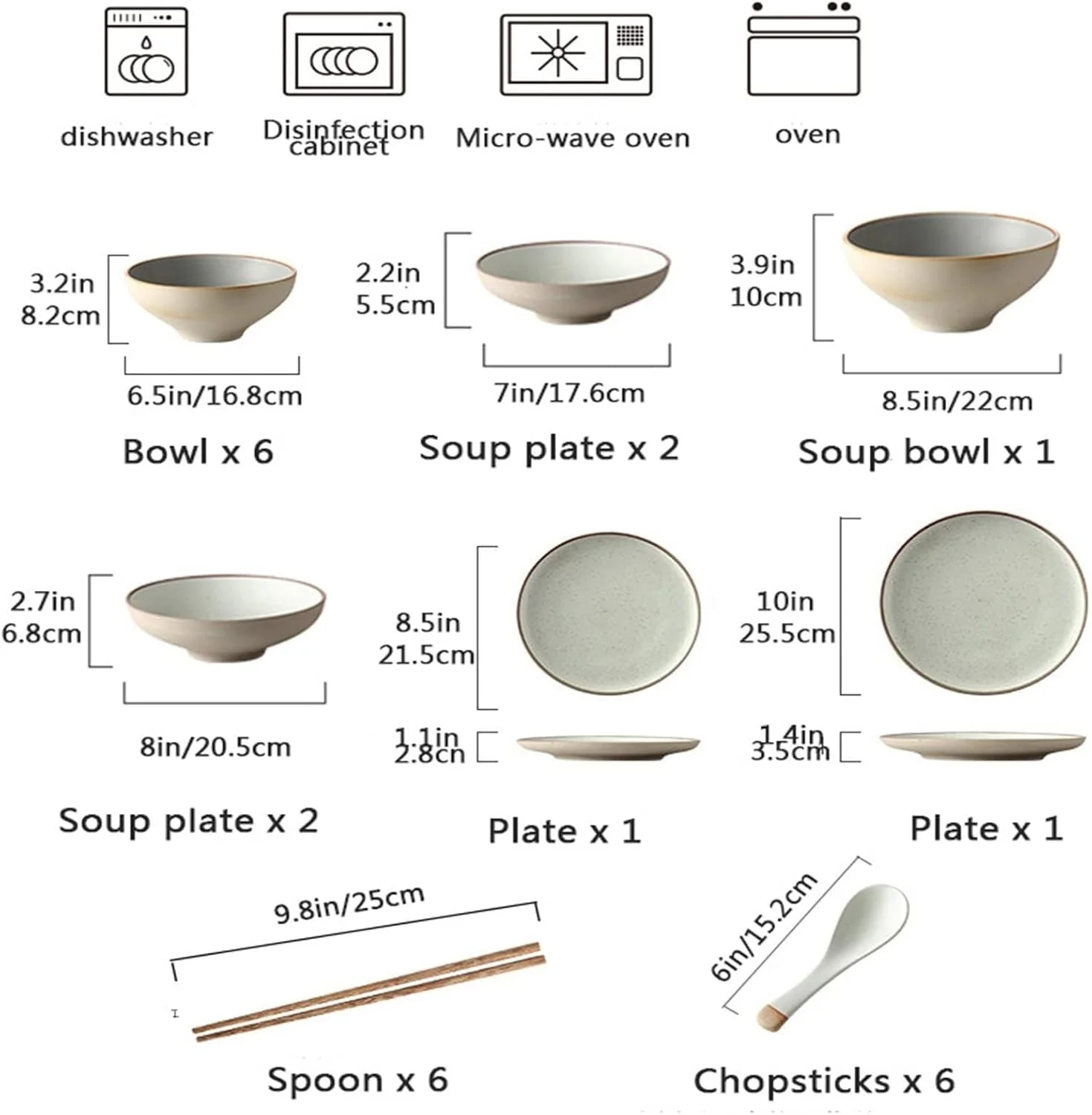 ست بشقاب و کاسه ظروف سنگی، ست ظروف سرامیکی، ست کاسه و بشقاب چینی با روکش مات 25 تکه | سرویس ست ظروف غذاخوری مناسب برای آشپزخانه