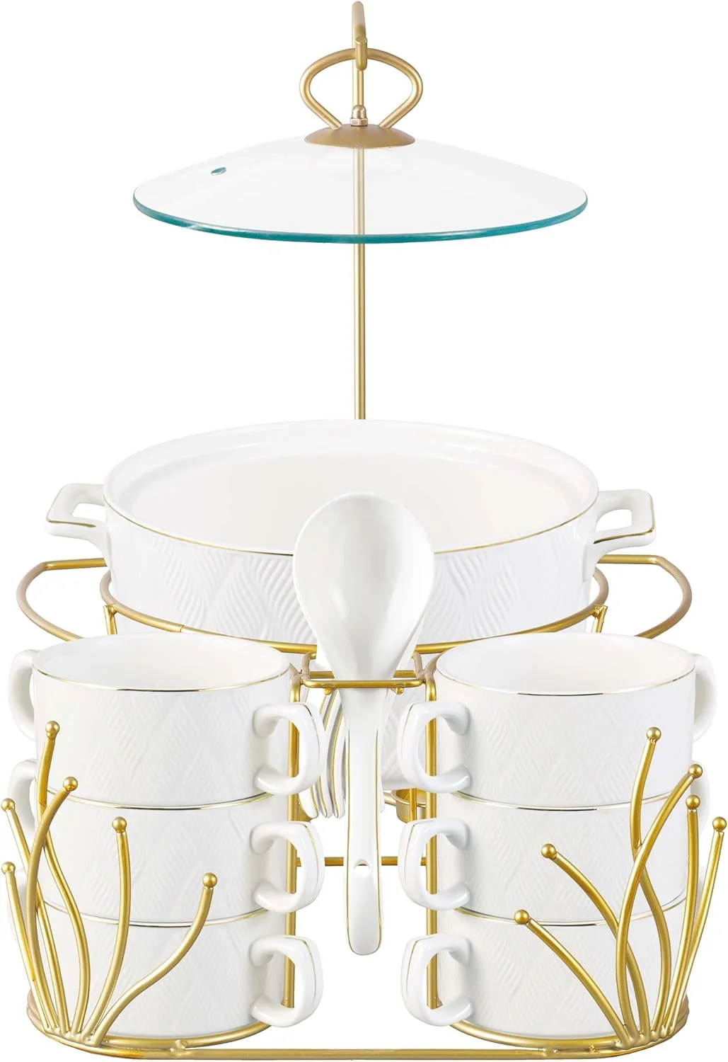 ست سوپ خوری 16 پارچه کم عمق Cuisine Art Amir با پایه طلایی مات - ظروف غذاخوری چینی ظریف برای سرو غذاهای مجلل، کاسه های سوپ