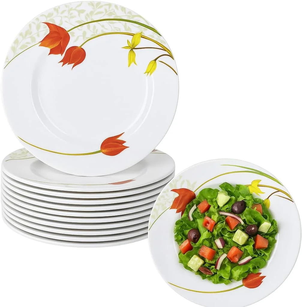 ساكوور ست 12 عددی بشقاب سالاد خوری ملامین درجه یک با طرح لاله - 6.5 اینچ، بادوام، سبک و قابل شستشو در ماشین ظرفشویی، ساخت تایلند (بسته 12 عددی)