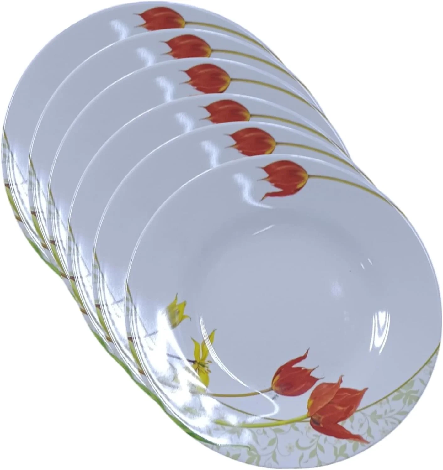 ساكوور ست 12 عددی بشقاب سالاد خوری ملامین درجه یک با طرح لاله - 6.5 اینچ، بادوام، سبک و قابل شستشو در ماشین ظرفشویی، ساخت تایلند (بسته 12 عددی)