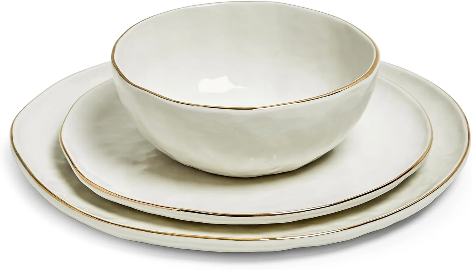 سرویس غذاخوری 12 پارچه سنگو گانزوورت، مناسب برای 4 نفر، سفید شیک با تزیینات طلایی، ایده آل برای استفاده روزمره و پذیرایی