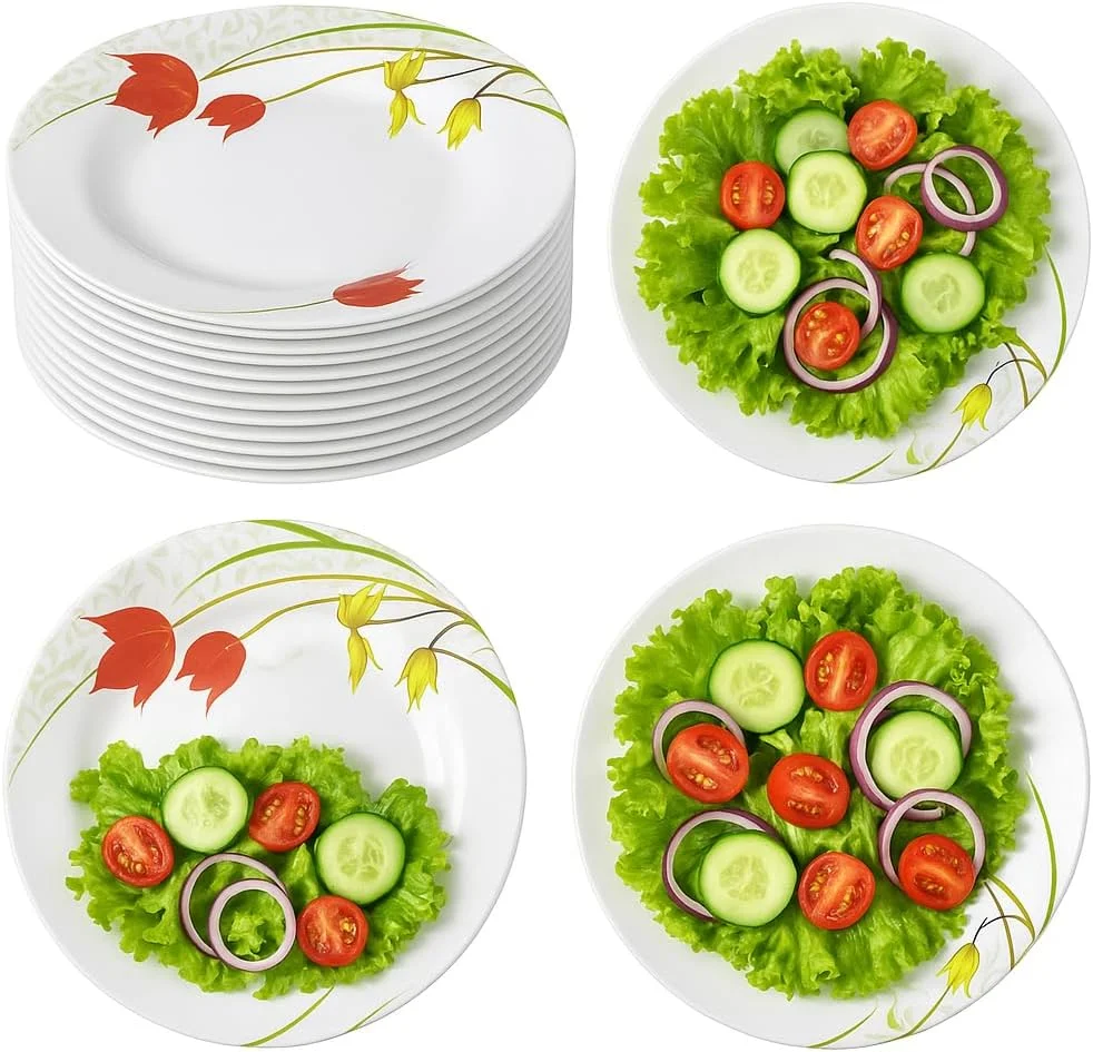 ساكوور ست 12 عددی بشقاب سالاد خوری ملامین درجه یک با طرح لاله - 6.5 اینچ، بادوام، سبک و قابل شستشو در ماشین ظرفشویی، ساخت تایلند (بسته 12 عددی)