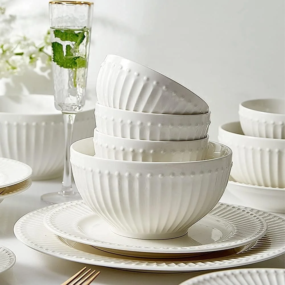 سرویس غذاخوری ۱۹ پارچه مناسب رستوران های لوکس و منزل، ست ظروف غذاخوری، ست ظروف چینی با بشقاب و کاسه، سرویس غذاخوری سرامیکی سفید