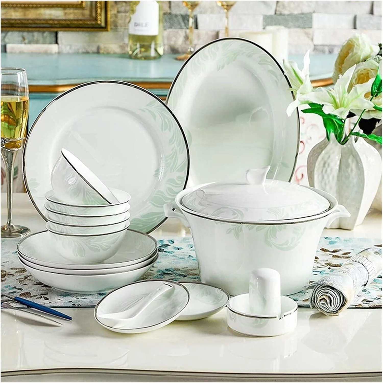 سرویس غذاخوری، سرویس ظروف غذاخوری ویژه رستورانی، سرویس ظروف سرامیکی 46 تکه، کاسه/قابلمه/بشقاب/قاشق | سرویس های غذاخوری چینی استخوانی، ترکیب ظروف چینی سبز تازه سرویس غذاخوری، سرویس ظروف غذاخوری ویژه رستورانی، سرویس ظروف سرامیکی 46 تکه، کاسه/قابلمه/بشقاب/قاشق | سرویس های غذاخوری چینی استخوانی، ترکیب ظروف چینی سبز تازه