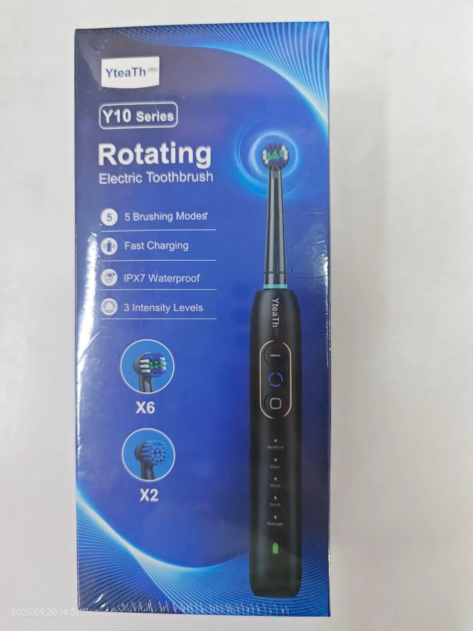 مسواک برقی چرخشی برای بزرگسالان - مسواک های چرخشی با 3 شدت، 5 حالت، 8 سر برس، ضد آب IPX7، مسواک برقی مسافرتی، مشکی