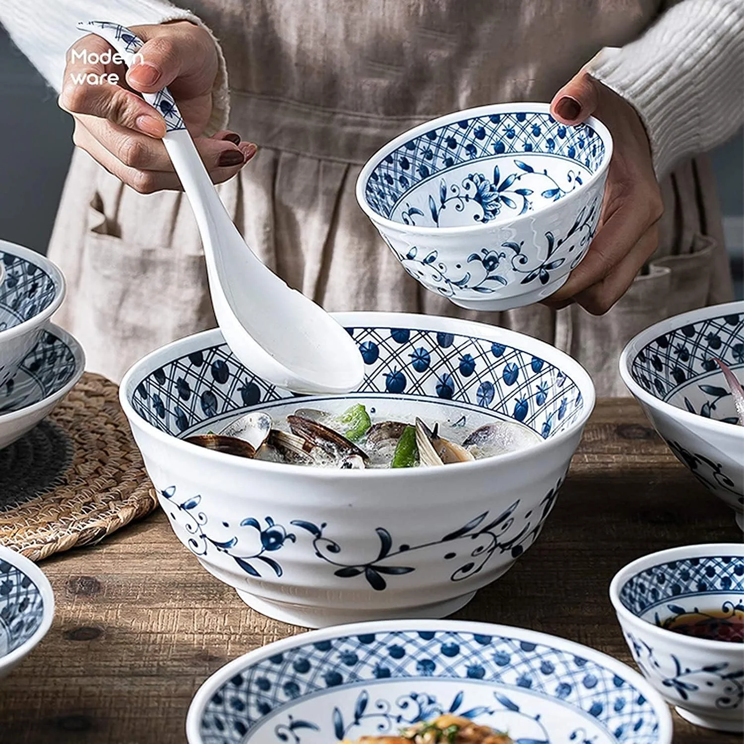 سرویس غذاخوری برای رستوران لوکس و منزل، سرویس های غذاخوری سرامیکی، سرویس ظروف چینی آبی و سفید 45 پارچه | کاسه غلات ساده و ست بشقاب استیک سرویس غذاخوری برای رستوران لوکس و منزل، سرویس های غذاخوری سرامیکی، سرویس ظروف چینی آبی و سفید 45 پارچه | کاسه غلات ساده و ست بشقاب استیک