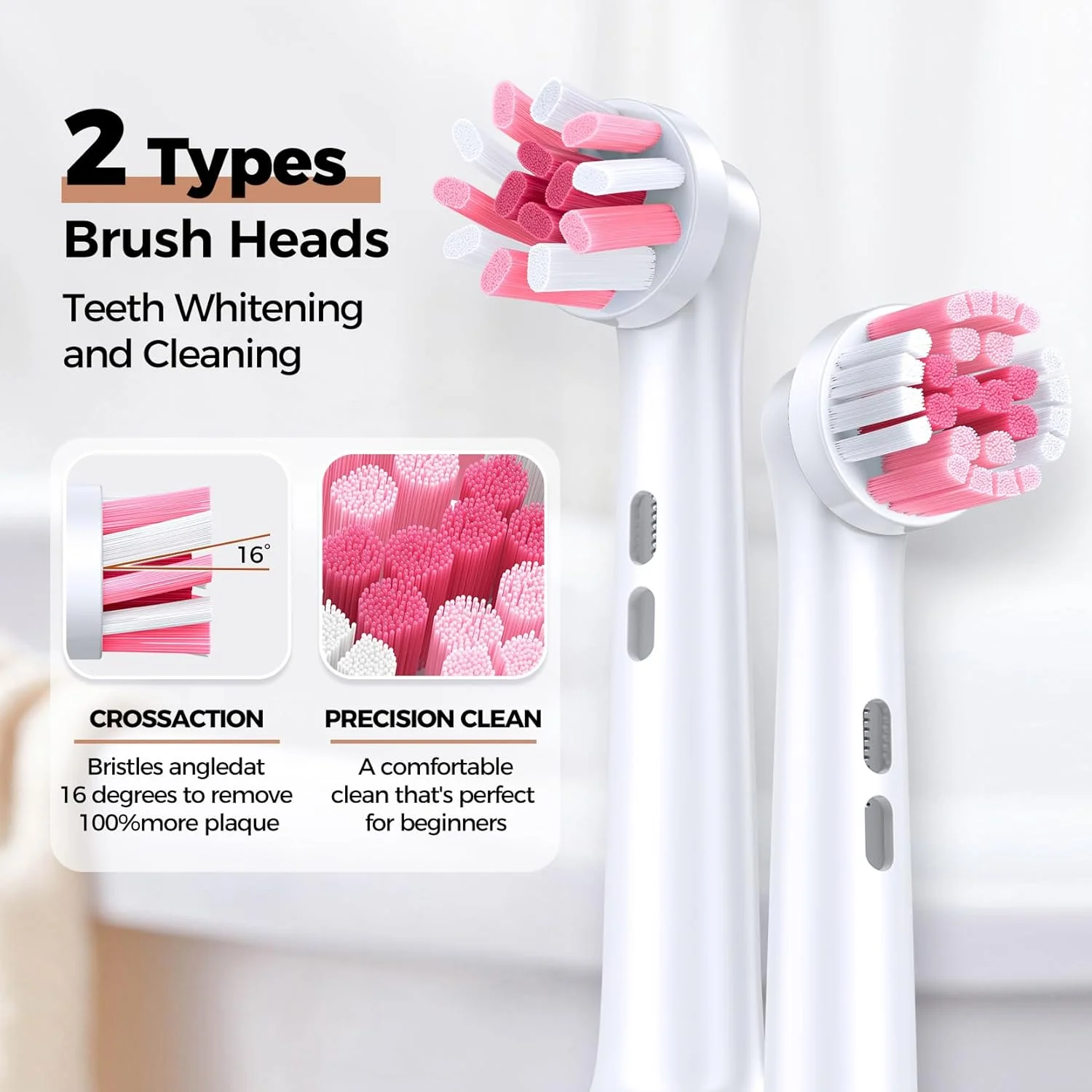 Pink Electric Toothbrush for Adults - Rotating Travel Toothbrush with 8 Brush Heads (2 Types), 5 Cleaning Modes, 2.5H Fast Charge, Type-C, IPX7 Waterproof Pink Electric Toothbrush for Adults - Rotating Travel Toothbrush with 8 Brush Heads (2 Types), 5 Cleaning Modes, 2.5H Fast Charge, Type-C, IPX7 Waterproof