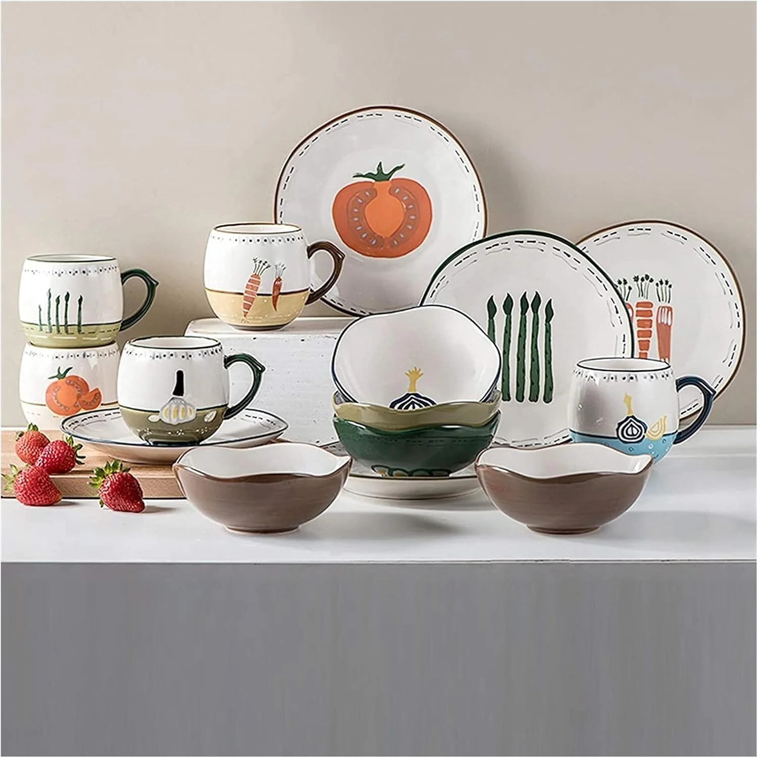 سرویس غذاخوری برای رستوران لوکس و منزل، سرویس های سرامیکی غذاخوری، ست ظروف چینی 20 تکه با طرح سبزیجات دستی سرویس غذاخوری برای رستوران لوکس و منزل، سرویس های سرامیکی غذاخوری، ست ظروف چینی 20 تکه با طرح سبزیجات دستی