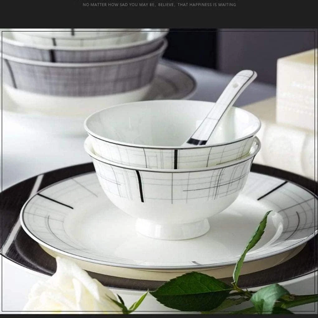 Elegant Resistant Dinner Set,66 Pieces Porcelain Dinnerware Set Modern Black and White Overglaze Tableware Combination Suitable for 10 Persons Elegant Resistant Dinner Set,66 Pieces Porcelain Dinnerware Set Modern Black and White Overglaze Tableware Combination Suitable for 10 Persons