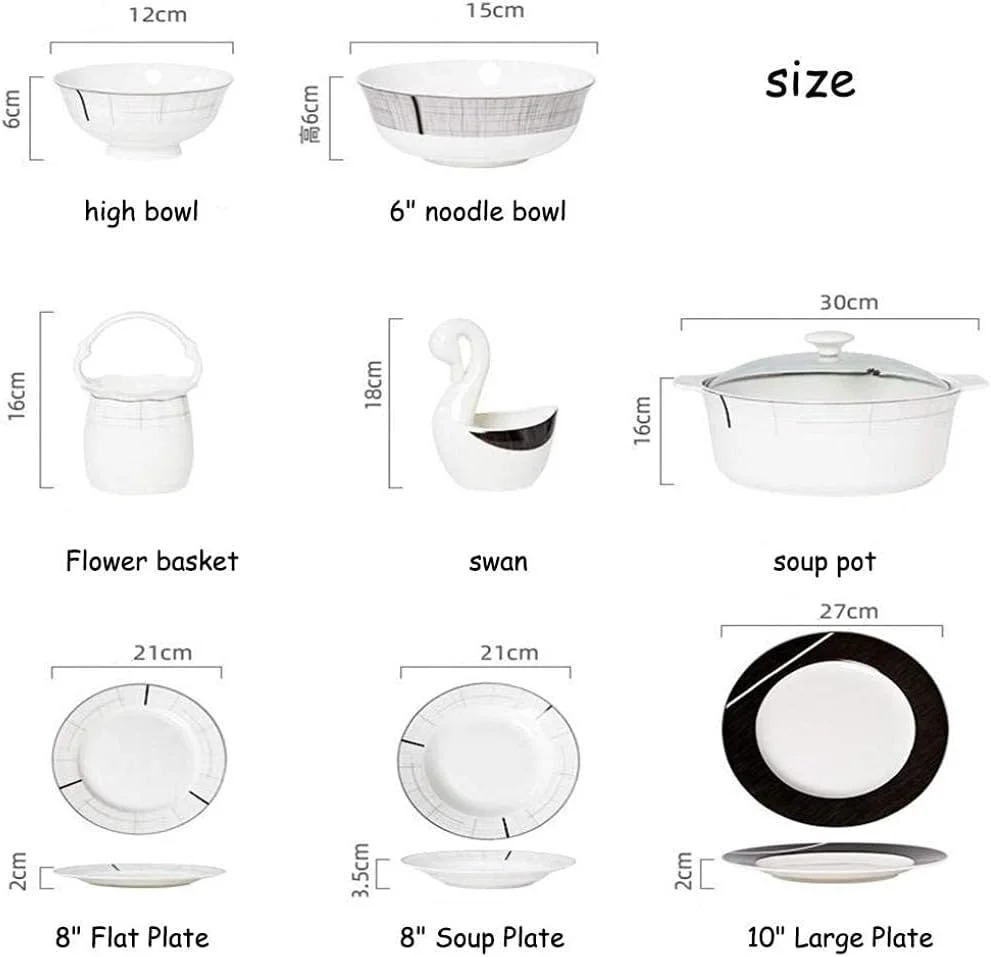 Elegant Resistant Dinner Set,66 Pieces Porcelain Dinnerware Set Modern Black and White Overglaze Tableware Combination Suitable for 10 Persons Elegant Resistant Dinner Set,66 Pieces Porcelain Dinnerware Set Modern Black and White Overglaze Tableware Combination Suitable for 10 Persons