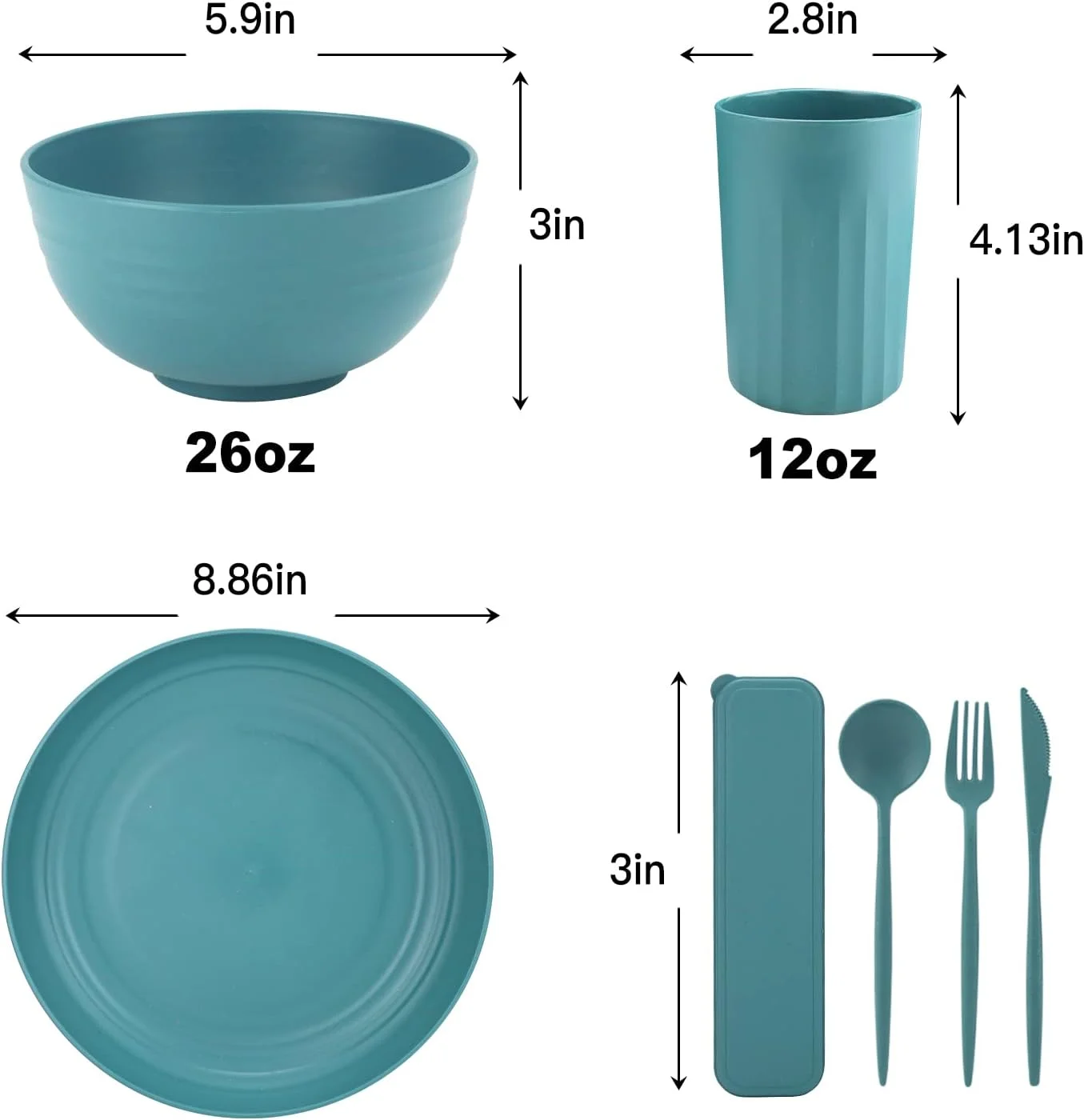 سرویس ظروف غذاخوری 28 پارچه پیرمونت از جنس کاه گندم، قابل استفاده در مایکروویو و ماشین ظرفشویی، نشکن، قابل استفاده مجدد، ظروف سبک وزن برای کمپینگ، بشقاب، فنجان، کاسه غلات برای 4 نفر (سبز)