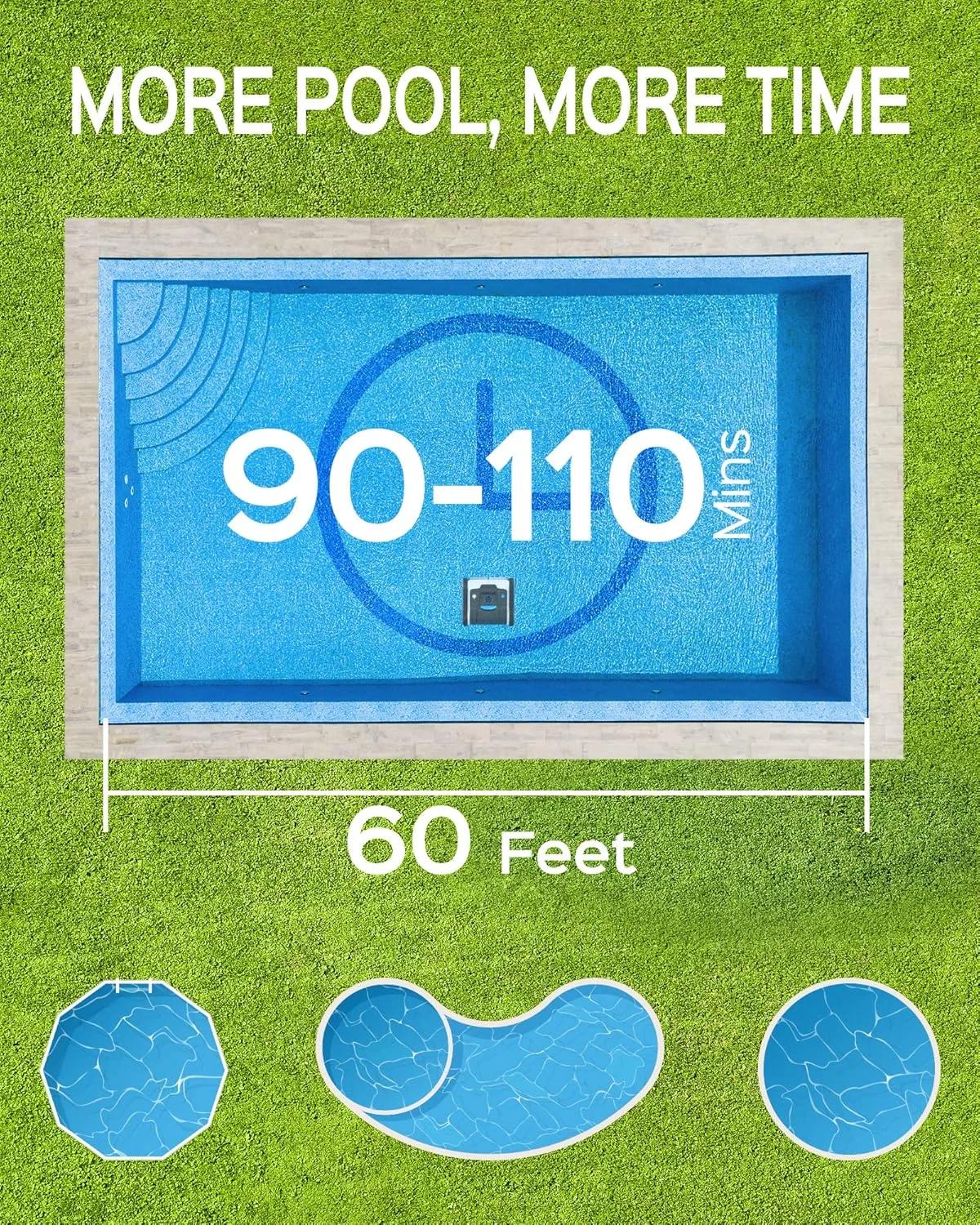 WYBOT Wireless Pool Robot for 110mins, Automatic Floor Cleaning, Water Line and Walls, with Route Planning, Fast Charging, for Above Ground or Buried Pools up to 120㎡
