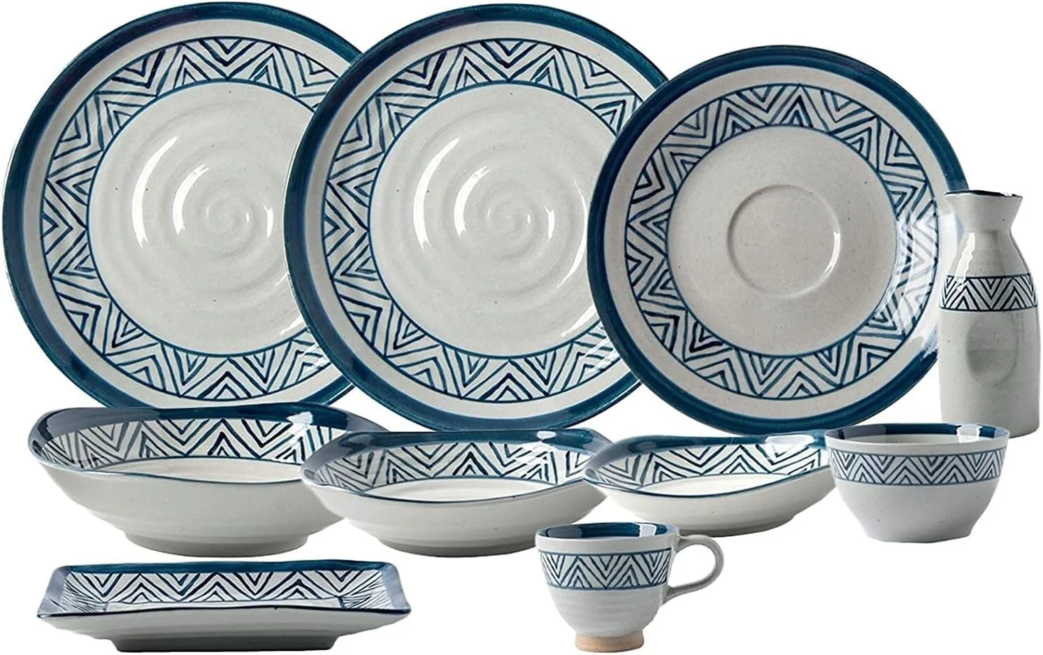سرویس ظروف غذاخوری چینی، ست بشقاب و کاسه، سرویس ظروف غذاخوری چینی، ست ترکیبی ظروف غذاخوری سرامیکی 28 تکه | کاسه غلات و بشقاب استیک با خطوط آبی و سفید سرویس ظروف غذاخوری چینی، ست بشقاب و کاسه، سرویس ظروف غذاخوری چینی، ست ترکیبی ظروف غذاخوری سرامیکی 28 تکه | کاسه غلات و بشقاب استیک با خطوط آبی و سفید